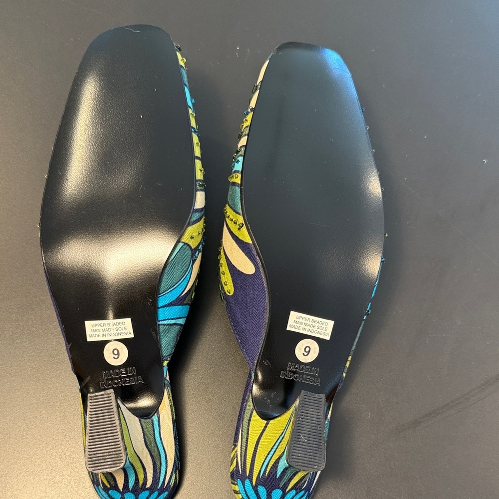 Blue And Green Patterned Mules - image 4